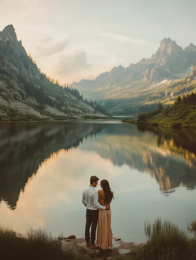 Tranquil Lake Couple Pose