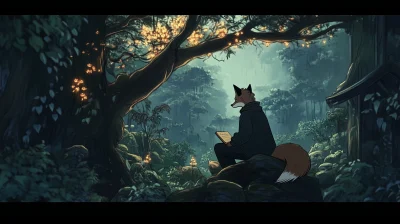 Anthropomorphic Fox Man in Ancient Forest