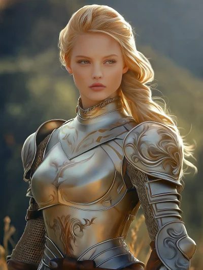 Golden-haired female paladin in sunlight