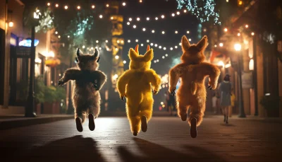 College Mascots Running at Night