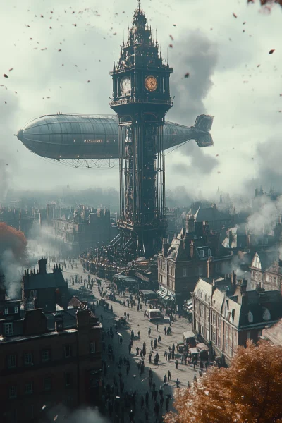 Steampunk Air Ship Docked at Mooring Mast