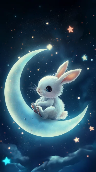 Dreamy Rabbit on the Moon