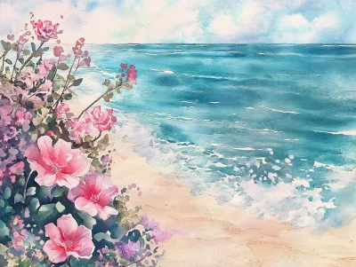 Watercolor Painting on the Beach