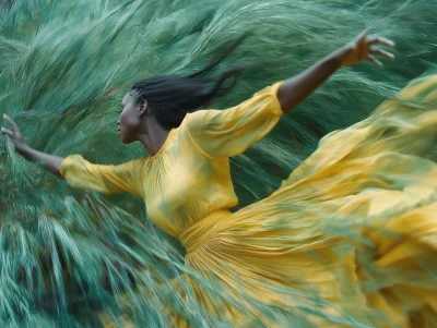 African Woman in Sunflower Field