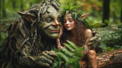 A Troll and Elf Girl in the Woods