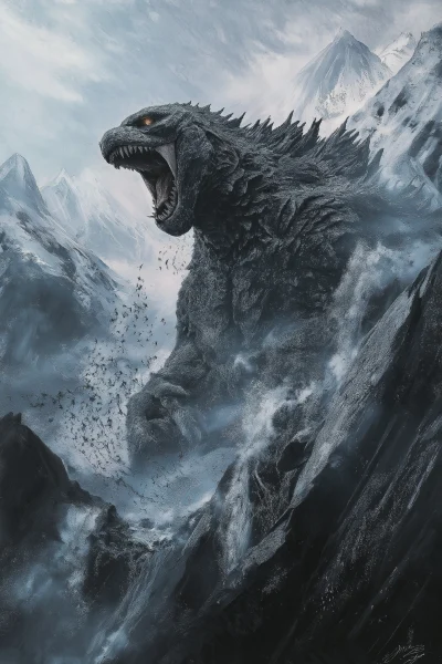 Godzilla Roaring on Mountain