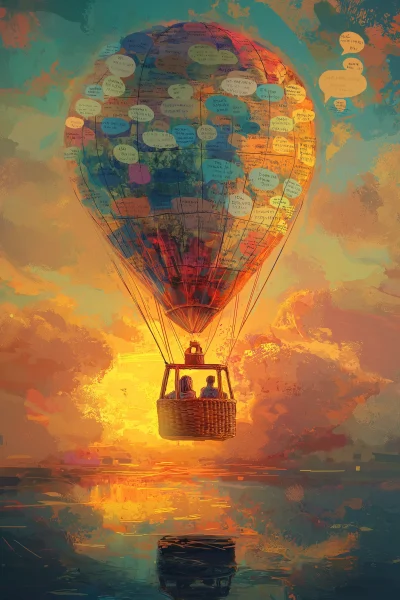 Dreamy Hot Air Balloon in Speech Bubble Sails