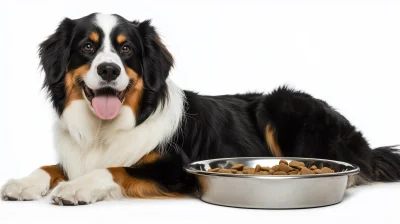 Happy Dog with Bowl of Food