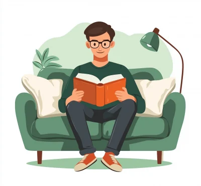 Man Reading on Sofa Illustration