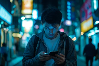 Modern Asian Man with Technology