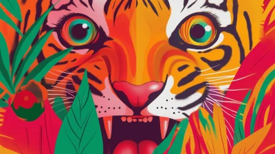 Colorful Tiger Japanese Tattoo Illustration