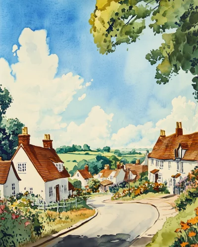 Vintage British Countryside Village Poster