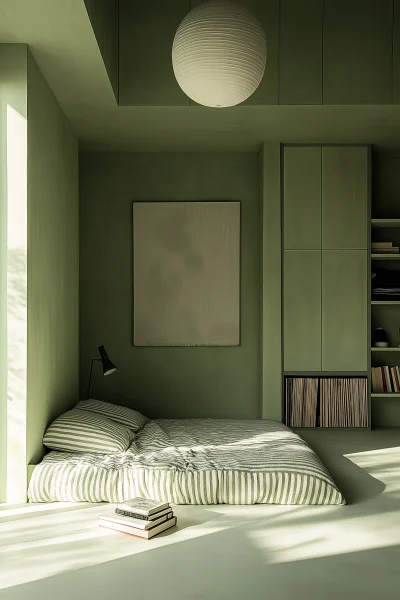 Modern Monochrome Light Green Bedroom