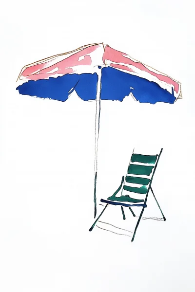 Beach Umbrella Gouache Painting