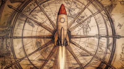 Rocket Emerging from Nautical Ship Wheel