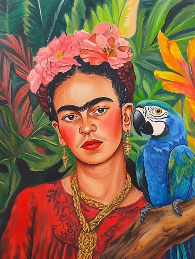 Young Frida Kahlo Gouache Painting