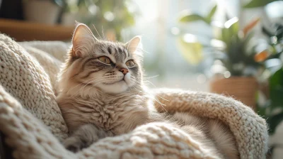 Cozy Sunlit Armchair with Cat in Modern Interior