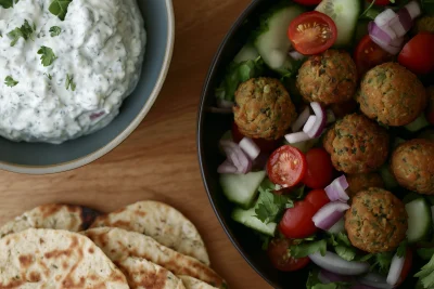 Falafel and Tomato Salad with Tzatziki