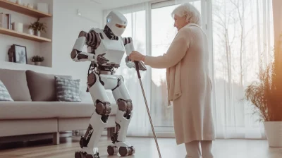 AI Robot Assisting Senior Woman