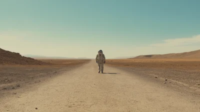 Abandoned Desert Road with Astronaut