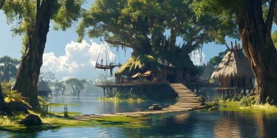 Fantasy Swamp Village Concept Art