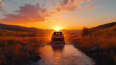 Car in the Wilderness at Sunset