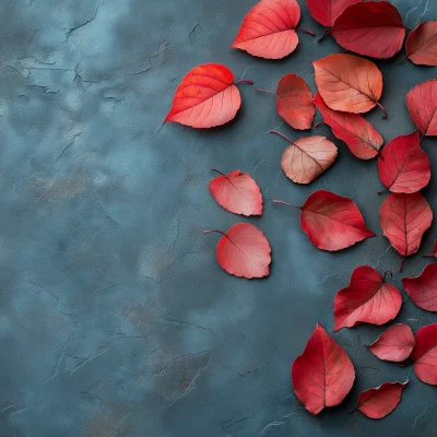 Autumn Leaves on Blue Slate Background