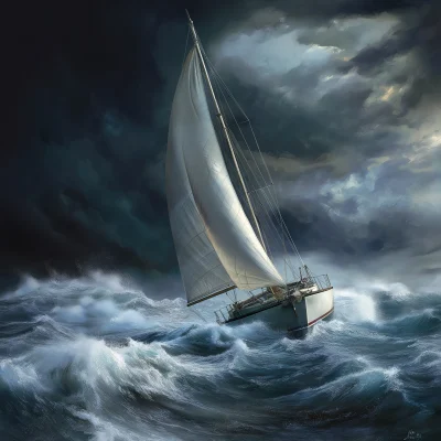 Sailboat in Stormy Ocean