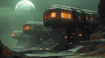 Sci Fi Alien Planet Buildings at Night