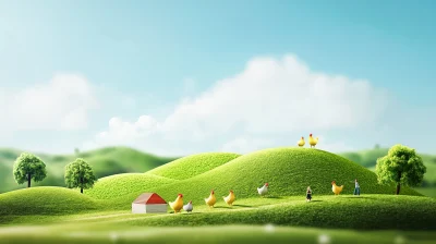 Miniature Chicken Farm Landscape Poster