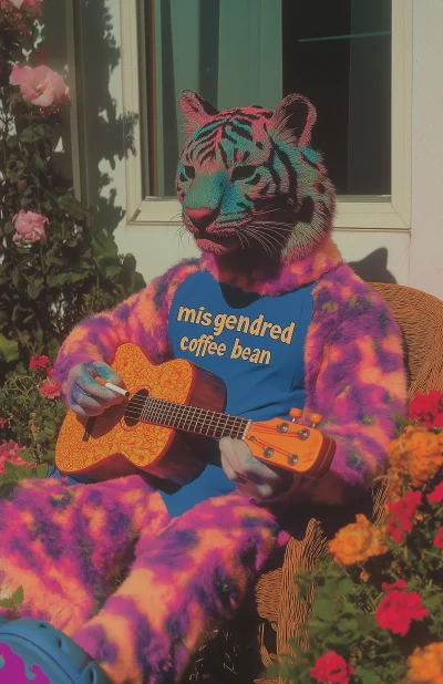 Chill Tiger with Ukulele and Crocs