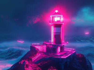 Cyberpunk Outrun Lighthouse