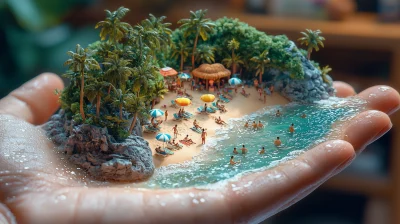 Miniature Tropical Beach on Human Hand