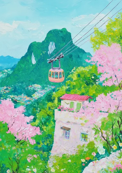 Mountaintop Cable Car Illustration