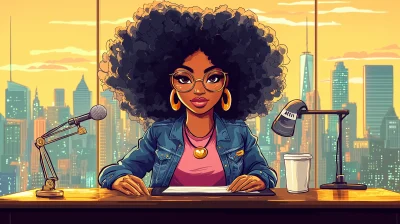 Cartoon Illustration of a Stylish Woman in a Professional Setting