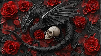 Dragon with Wings and Roses