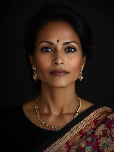 Dramatic Close-Up Portrait of a Woman in Saree