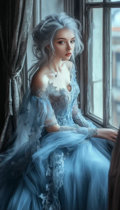 Woman in Fantasy Blue Dress