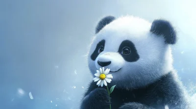 Adorable Panda with Daisy