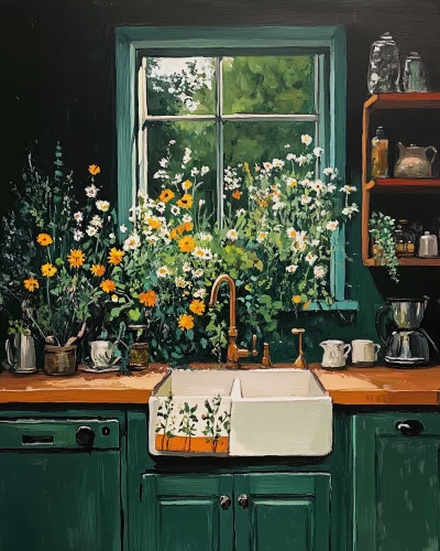 Moody Green Kitchen Botanical Painting