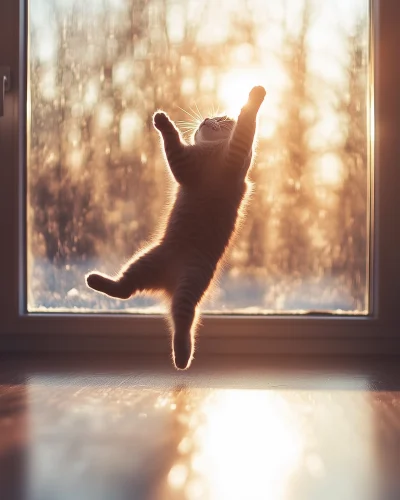 Jumping Cat at Sunset