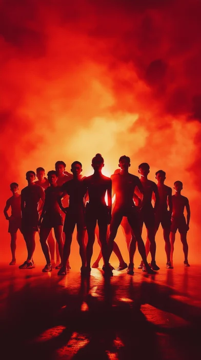 Chinese Athletes Group Silhouette