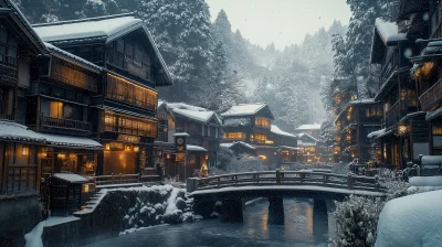 Winter Snow in Ginzan Onsen