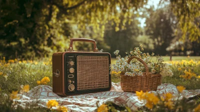 Vintage Portable Radio in Sunlit Park