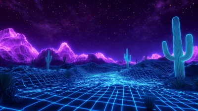 Tron style night desert landscape