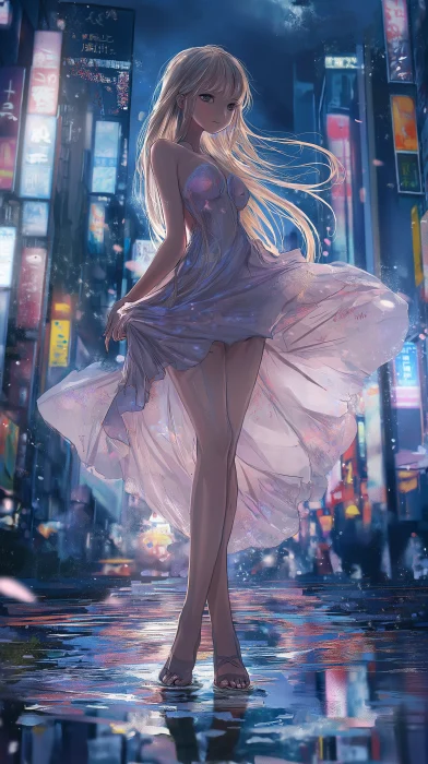 Anime Cityscape with Pretty Girl