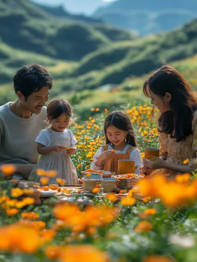 Outdoor Family Picnic in Summer