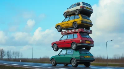 Stacked Cars on Road in the Netherlands