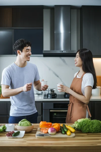 Young Korean Couple in the Kitchen