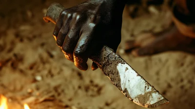 Closeup Cinematic Shot of a Hand Holding a Machete